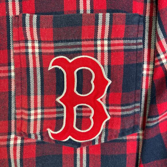 GENUINE MERCHANDISE Boston Red Sox Long Sleeve Button Front Red Flannel Shirt - Picture 10 of 11
